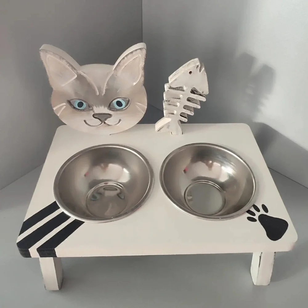Wooden Handmade Cat Food Stand,Specially designed for your Cat breed& Home decor